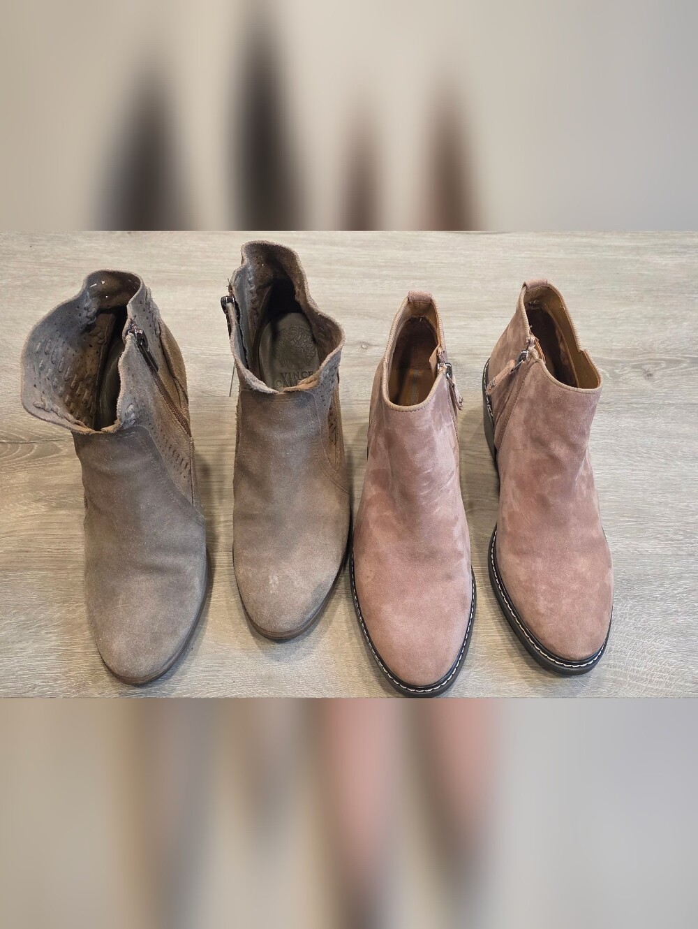 Sam Edelman Two-Tone Suede Ankle Boots in Taupe and Dusty Rose